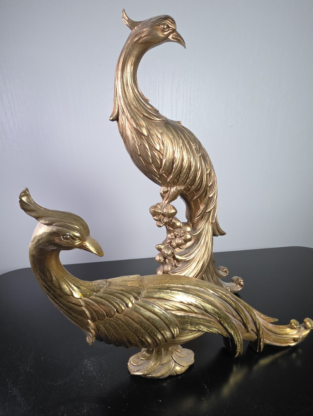 Gold Peacock Sculpture Pair - Elegant Home Art Décor By Syroco - Picture 2 of 13